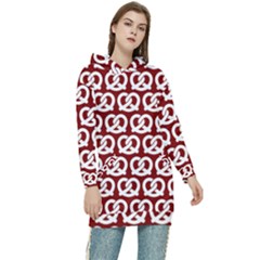 Red Pretzel Illustrations Pattern Women s Long Oversized Pullover Hoodie by GardenOfOphir