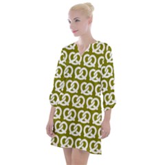 Olive Pretzel Illustrations Pattern Open Neck Shift Dress by GardenOfOphir