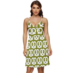 Olive Pretzel Illustrations Pattern V-neck Pocket Summer Dress  by GardenOfOphir