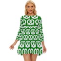 Green Pretzel Illustrations Pattern Long Sleeve Babydoll Dress View1