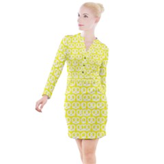 Yellow Pretzel Illustrations Pattern Button Long Sleeve Dress by GardenOfOphir