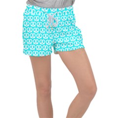 Aqua Pretzel Illustrations Pattern Women s Velour Lounge Shorts