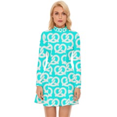 Aqua Pretzel Illustrations Pattern Long Sleeve Velour Longline Dress by GardenOfOphir