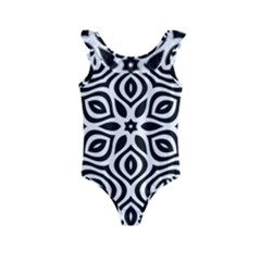 Pattern Wave Symmetry Monochrome Abstract Kids  Frill Swimsuit by Jancukart