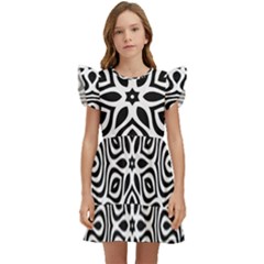 Pattern Wave Symmetry Monochrome Abstract Kids  Winged Sleeve Dress