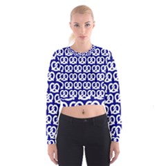 Navy Pretzel Illustrations Pattern Cropped Sweatshirt by GardenOfOphir