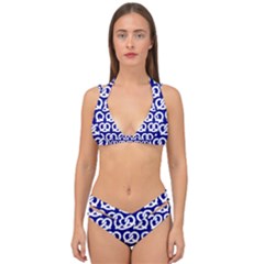 Navy Pretzel Illustrations Pattern Double Strap Halter Bikini Set by GardenOfOphir