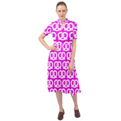 Pink Pretzel Illustrations Pattern Keyhole Neckline Chiffon Dress