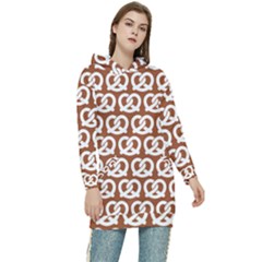 Brown Pretzel Illustrations Pattern Women s Long Oversized Pullover Hoodie by GardenOfOphir