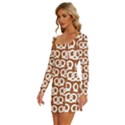 Brown Pretzel Illustrations Pattern Long Sleeve Square Neck Bodycon Velvet Dress View2