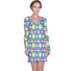 Colorful Whimsical Owl Pattern Long Sleeve Nightdress by GardenOfOphir