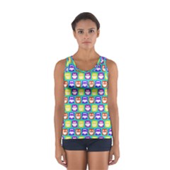 Colorful Whimsical Owl Pattern Sport Tank Top  by GardenOfOphir