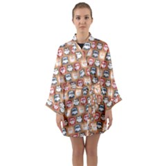 Colorful Whimsical Owl Pattern Long Sleeve Satin Kimono by GardenOfOphir