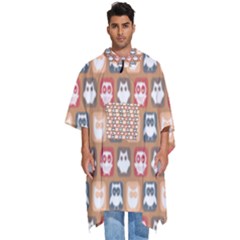 Colorful Whimsical Owl Pattern Men s Hooded Rain Ponchos by GardenOfOphir