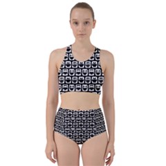 Black And White Owl Pattern Racer Back Bikini Set by GardenOfOphir