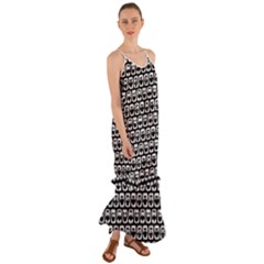 Black And White Owl Pattern Cami Maxi Ruffle Chiffon Dress by GardenOfOphir