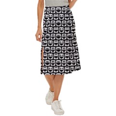 Black And White Owl Pattern Midi Panel Skirt by GardenOfOphir