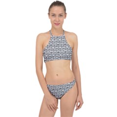 Gray And White Owl Pattern Racer Front Bikini Set by GardenOfOphir