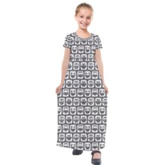 Gray And White Owl Pattern Kids  Short Sleeve Maxi Dress by GardenOfOphir