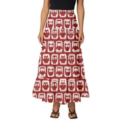 Red And White Owl Pattern Tiered Ruffle Maxi Skirt by GardenOfOphir