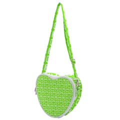 Lime Green And White Owl Pattern Heart Shoulder Bag by GardenOfOphir