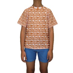 Orange And White Owl Pattern Kids  Short Sleeve Swimwear by GardenOfOphir