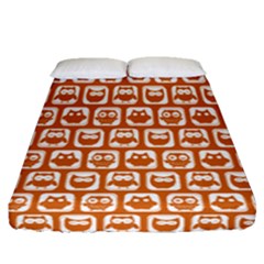 Orange And White Owl Pattern Fitted Sheet (queen Size) by GardenOfOphir