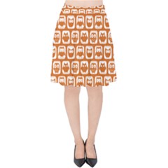 Orange And White Owl Pattern Velvet High Waist Skirt by GardenOfOphir