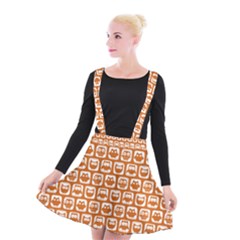 Orange And White Owl Pattern Suspender Skater Skirt by GardenOfOphir