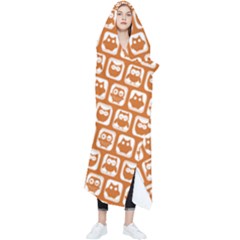 Orange And White Owl Pattern Wearable Blanket by GardenOfOphir