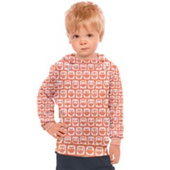 Coral And White Owl Pattern Kids  Hooded Pullover by GardenOfOphir