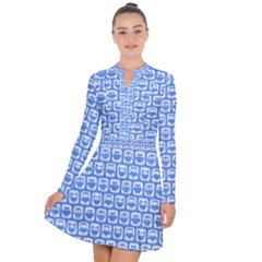 Blue And White Owl Pattern Long Sleeve Panel Dress by GardenOfOphir