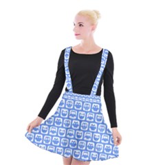 Blue And White Owl Pattern Suspender Skater Skirt by GardenOfOphir