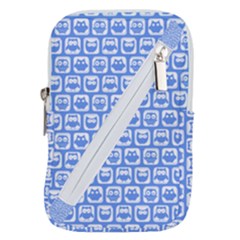 Blue And White Owl Pattern Belt Pouch Bag (large) by GardenOfOphir