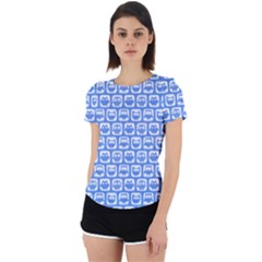 Blue And White Owl Pattern Back Cut Out Sport Tee