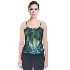 Trees Forest Mystical Forest Nature Velvet Spaghetti Strap Top by Ravend