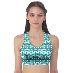 Teal And White Owl Pattern Sports Bra by GardenOfOphir