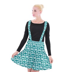 Teal And White Owl Pattern Suspender Skater Skirt by GardenOfOphir