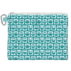 Teal And White Owl Pattern Canvas Cosmetic Bag (xxl) by GardenOfOphir