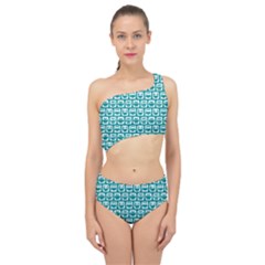 Teal And White Owl Pattern Spliced Up Two Piece Swimsuit by GardenOfOphir