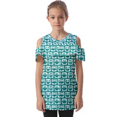 Teal And White Owl Pattern Fold Over Open Sleeve Top by GardenOfOphir