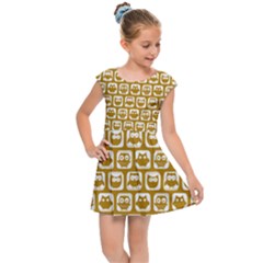 Olive And White Owl Pattern Kids  Cap Sleeve Dress by GardenOfOphir