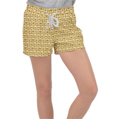 Olive And White Owl Pattern Women s Velour Lounge Shorts by GardenOfOphir