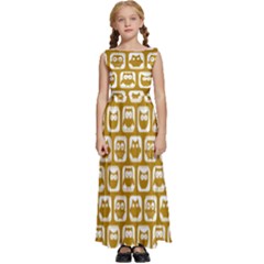 Olive And White Owl Pattern Kids  Satin Sleeveless Maxi Dress by GardenOfOphir