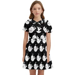 Cute Whale Illustration Pattern Kids  Bow Tie Puff Sleeve Dress by GardenOfOphir