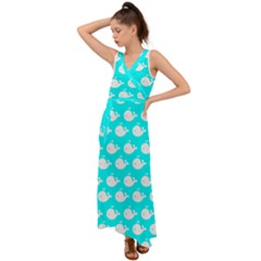 Cute Whale Illustration Pattern V-neck Chiffon Maxi Dress by GardenOfOphir