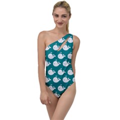 Cute Whale Illustration Pattern To One Side Swimsuit