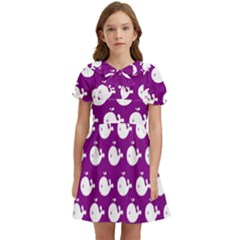 Cute Whale Illustration Pattern Kids  Bow Tie Puff Sleeve Dress by GardenOfOphir