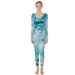 Tropical Blue Ocean Wave Long Sleeve Catsuit