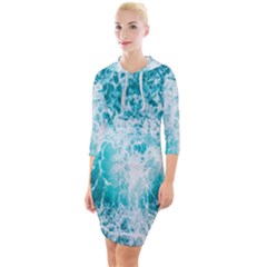 Tropical Blue Ocean Wave Quarter Sleeve Hood Bodycon Dress by Jack14